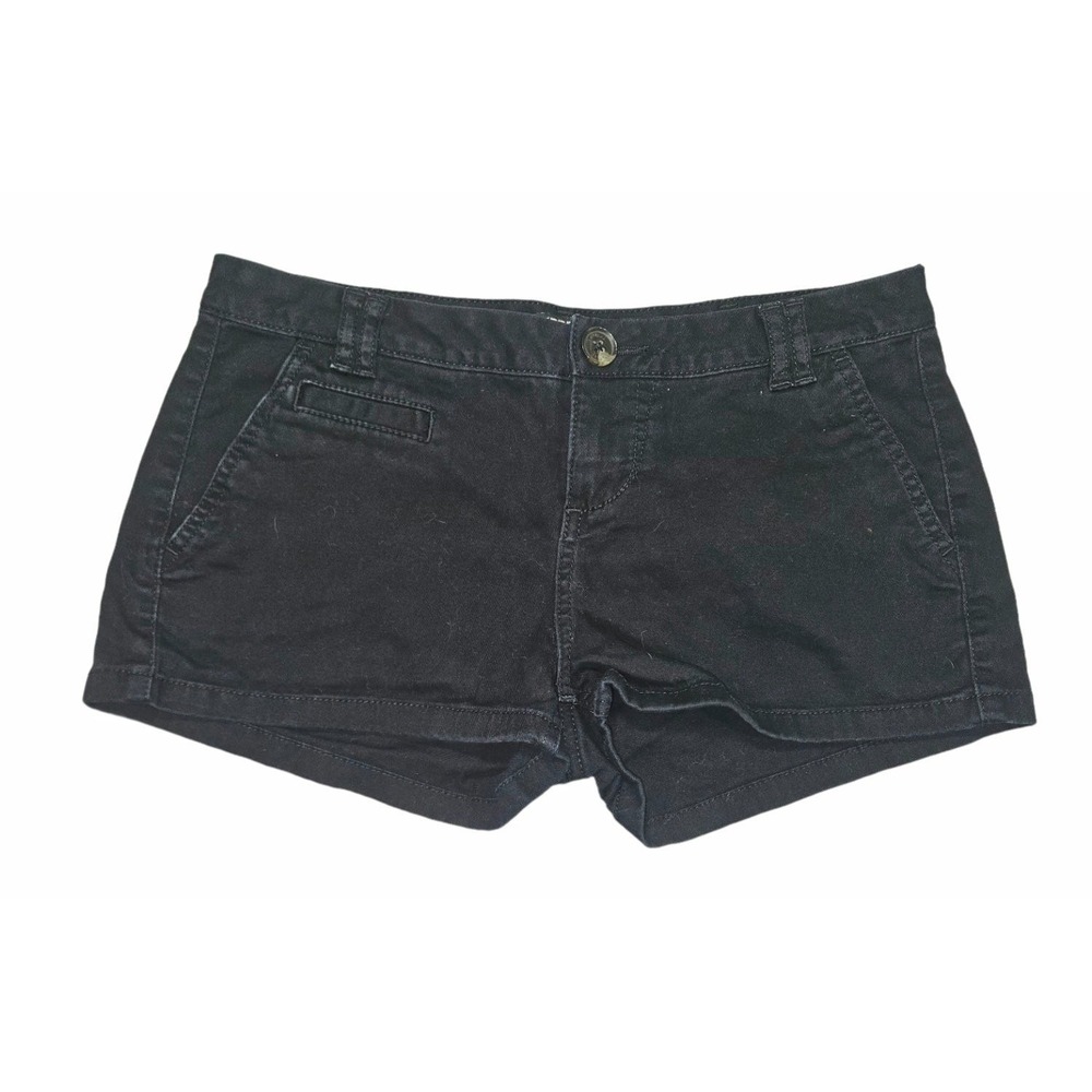 Express Womens Stretch Denim Shorts Size 2 Black Low Rise Chino Trouser Pocket 3